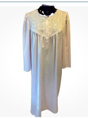 Miss Elaine Pink Long Sleeve Lace Yoke Maxi Nightgown